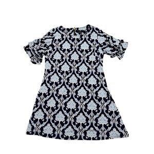 Ronni Nicole Navy Blue Damask Floral Ruffle Sleeve Shift Dress Plus Size 18W
